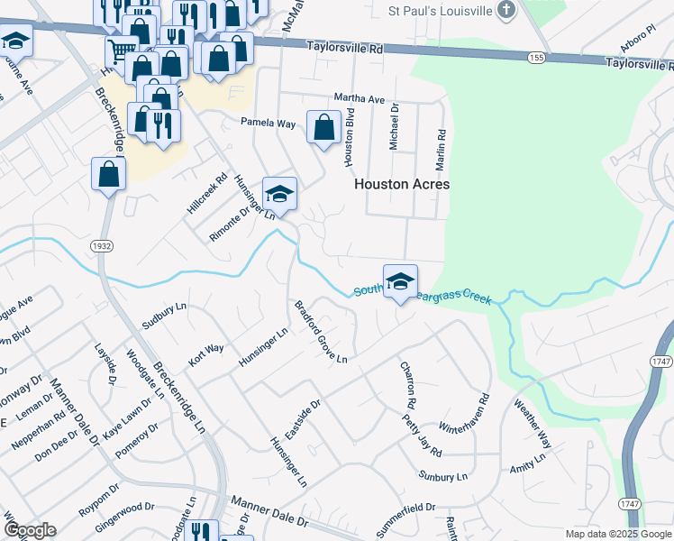 map of restaurants, bars, coffee shops, grocery stores, and more near 7800 Snowball Court in Louisville