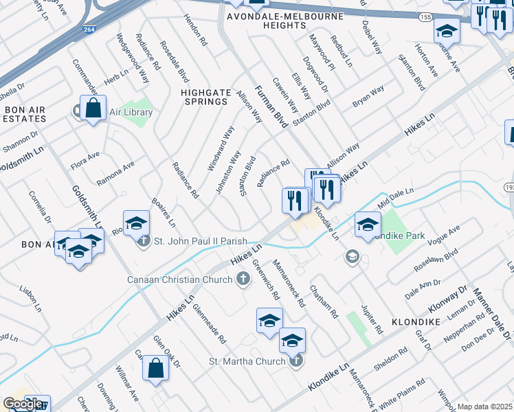 map of restaurants, bars, coffee shops, grocery stores, and more near 3604 Stanton Boulevard in Louisville
