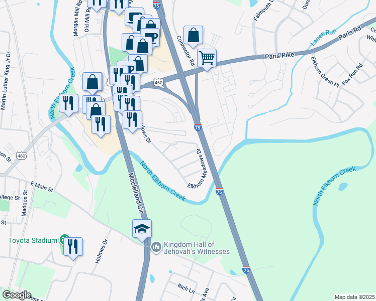 map of restaurants, bars, coffee shops, grocery stores, and more near 129 Barbara Boulevard in Georgetown