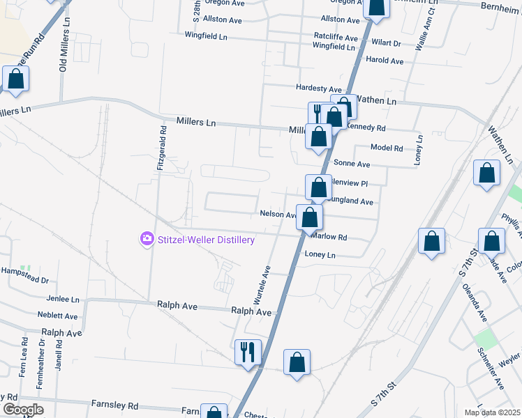 map of restaurants, bars, coffee shops, grocery stores, and more near 1909 Nelson Avenue in Louisville