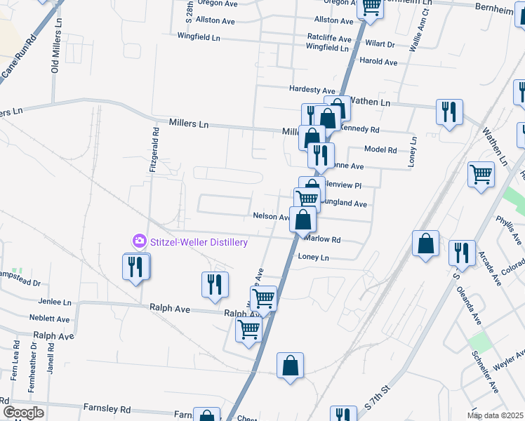 map of restaurants, bars, coffee shops, grocery stores, and more near 1909 Nelson Avenue in Louisville