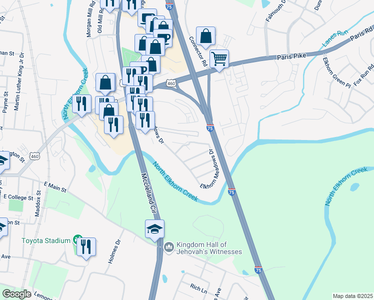 map of restaurants, bars, coffee shops, grocery stores, and more near 191 Elkhorn Meadows Drive in Georgetown