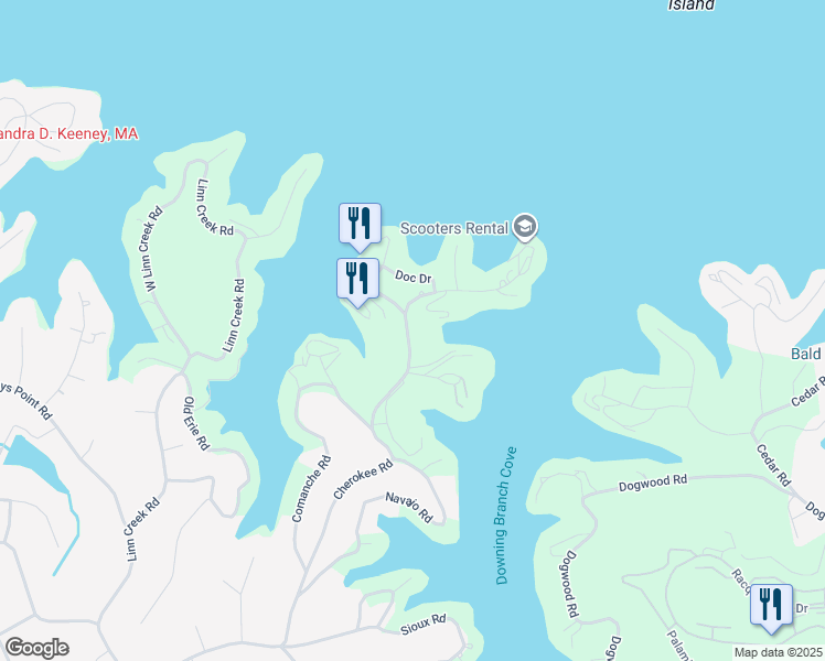 map of restaurants, bars, coffee shops, grocery stores, and more near 1690 Cherokee Road in Lake Ozark