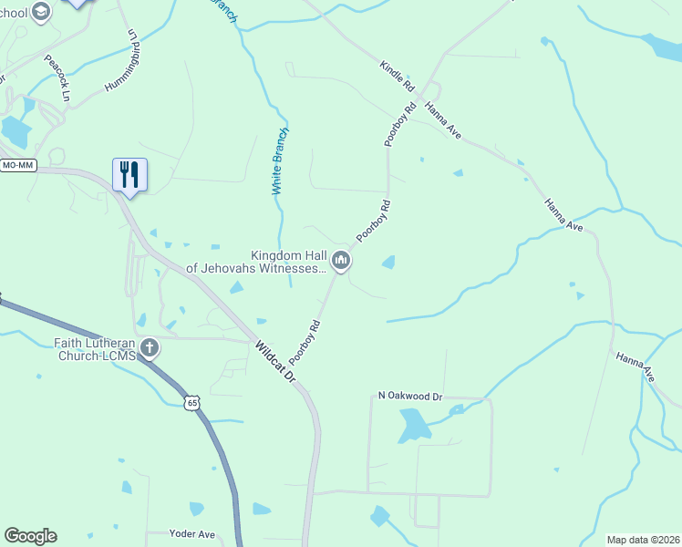 map of restaurants, bars, coffee shops, grocery stores, and more near Poorboy Road in Warsaw