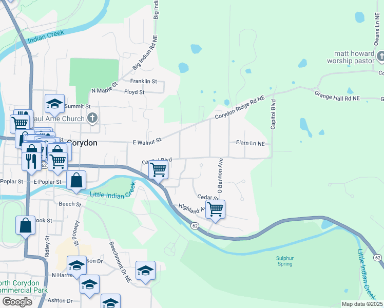 map of restaurants, bars, coffee shops, grocery stores, and more near 914 Capitol Boulevard in Corydon