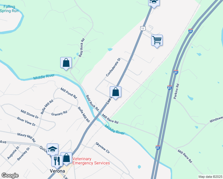 map of restaurants, bars, coffee shops, grocery stores, and more near 742 Lee Highway in Verona