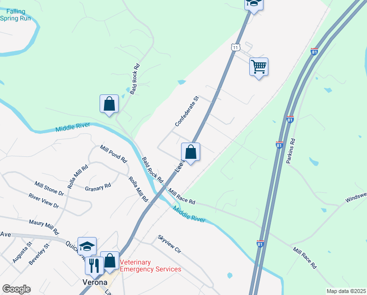 map of restaurants, bars, coffee shops, grocery stores, and more near 742 Lee Highway in Verona