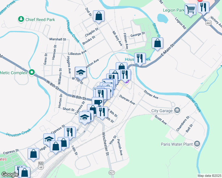 map of restaurants, bars, coffee shops, grocery stores, and more near 528 Main Street in Paris