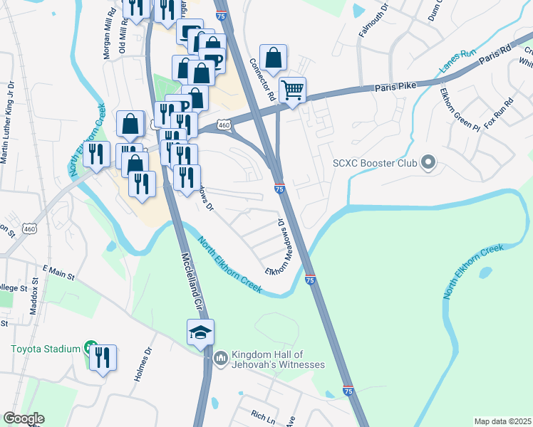 map of restaurants, bars, coffee shops, grocery stores, and more near 129 Barbara Boulevard in Georgetown