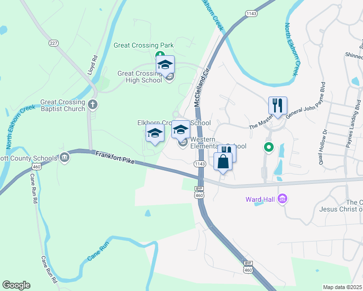 map of restaurants, bars, coffee shops, grocery stores, and more near 1901 Frankfort Pike in Georgetown