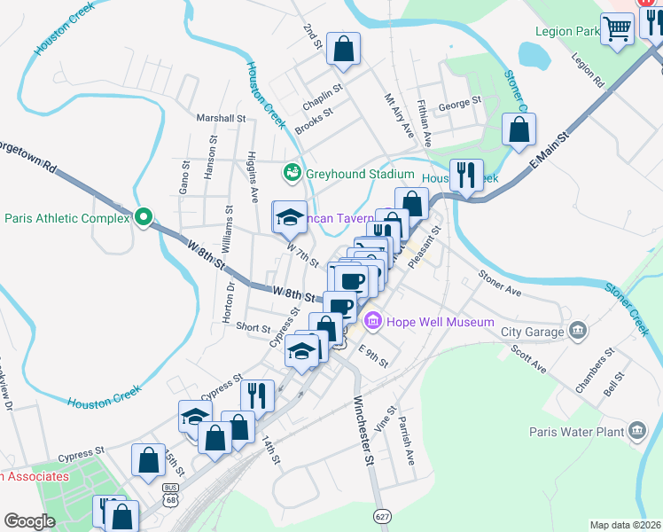 map of restaurants, bars, coffee shops, grocery stores, and more near 131 West 7th Street in Paris