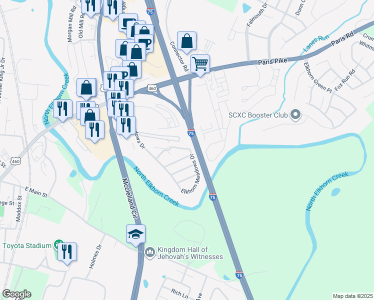 map of restaurants, bars, coffee shops, grocery stores, and more near 129 Barbara Boulevard in Georgetown