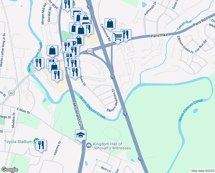 map of restaurants, bars, coffee shops, grocery stores, and more near 101 Pine Tree Path in Georgetown