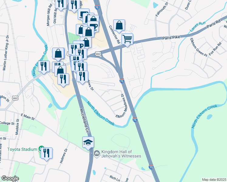 map of restaurants, bars, coffee shops, grocery stores, and more near 129 Barbara Boulevard in Georgetown