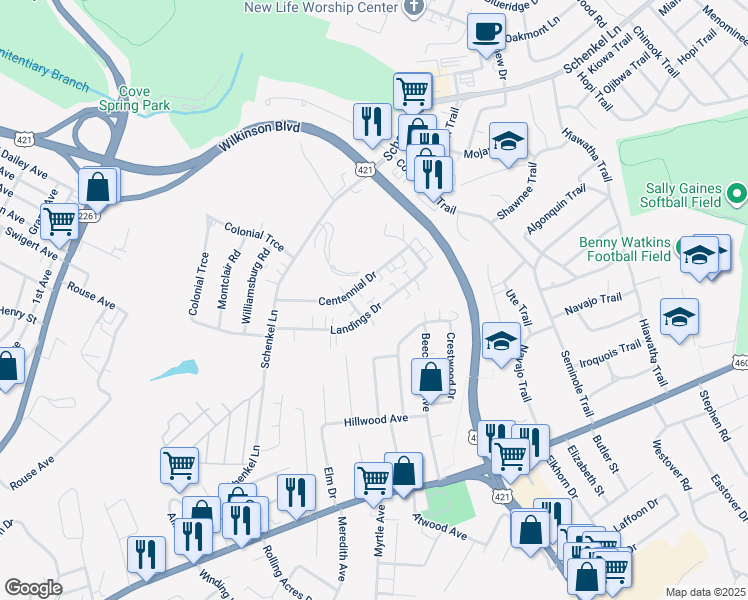 map of restaurants, bars, coffee shops, grocery stores, and more near 184 Landings Drive in Frankfort