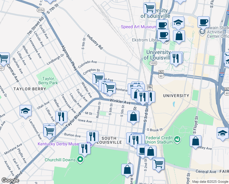 map of restaurants, bars, coffee shops, grocery stores, and more near 517 Winkler Avenue in Louisville