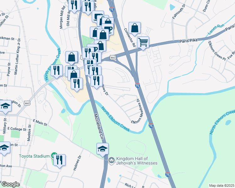 map of restaurants, bars, coffee shops, grocery stores, and more near 191 Elkhorn Meadows Drive in Georgetown