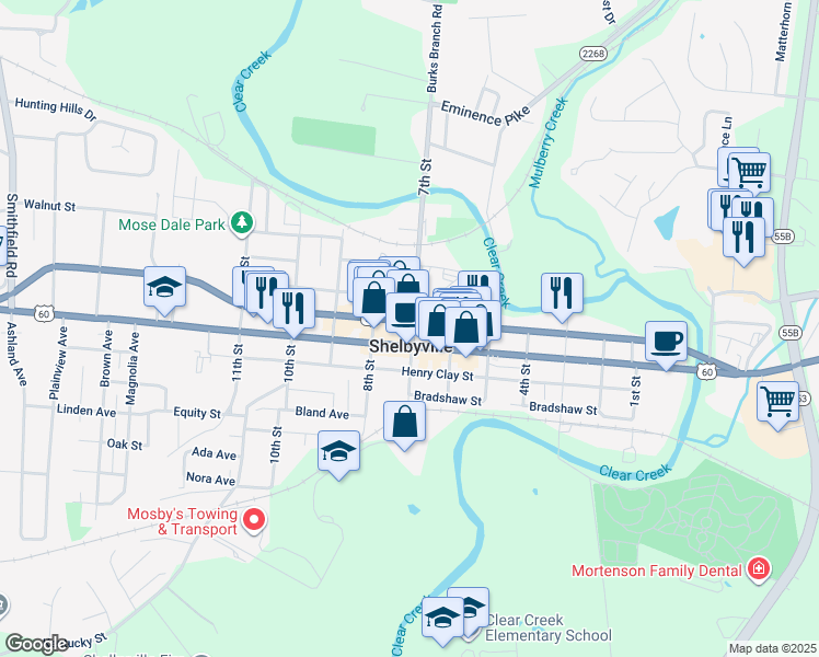 map of restaurants, bars, coffee shops, grocery stores, and more near in Shelbyville