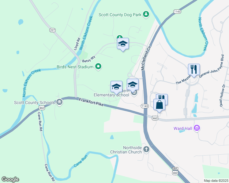 map of restaurants, bars, coffee shops, grocery stores, and more near 2001 Frankfort Pike in Georgetown