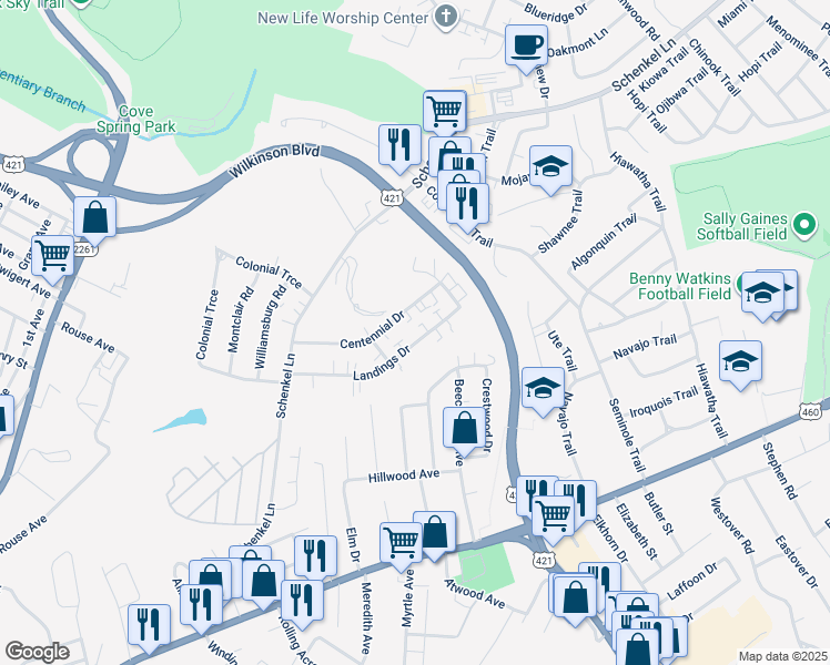 map of restaurants, bars, coffee shops, grocery stores, and more near 214 Centennial Drive in Frankfort