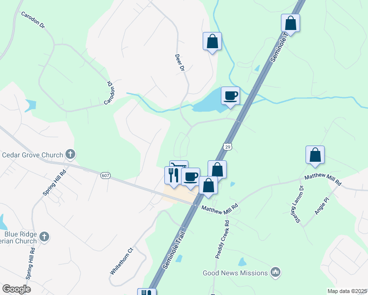 map of restaurants, bars, coffee shops, grocery stores, and more near 68 Black Hawk Drive in Ruckersville