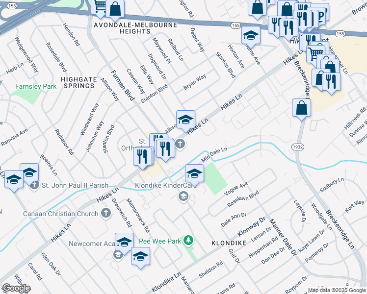 map of restaurants, bars, coffee shops, grocery stores, and more near 3715 Saint Michael Church Drive in Louisville