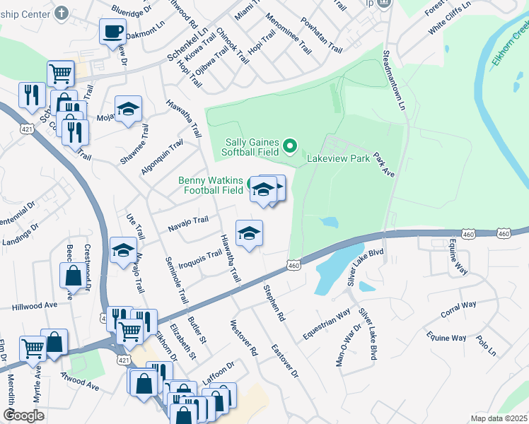 map of restaurants, bars, coffee shops, grocery stores, and more near 1106 East Main Street in Frankfort
