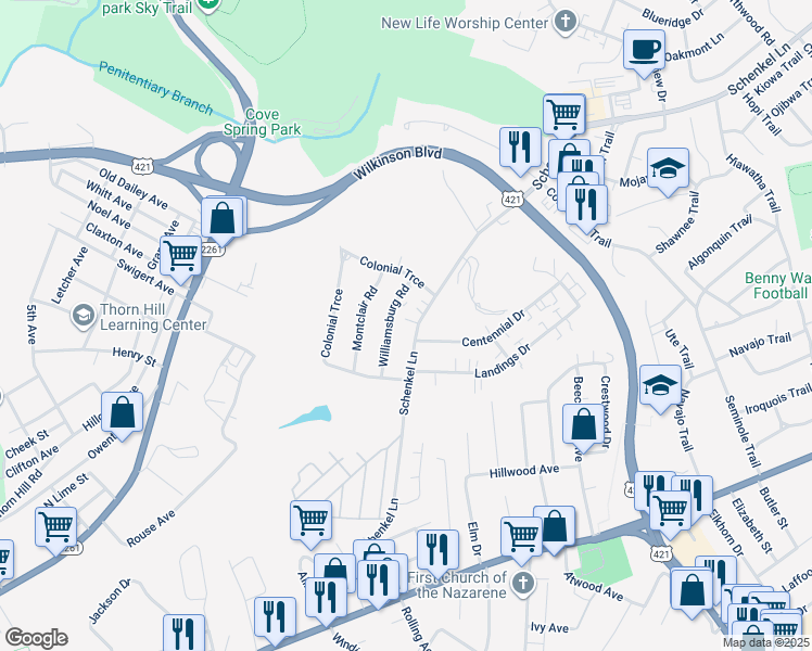 map of restaurants, bars, coffee shops, grocery stores, and more near 553 Williamsburg Road in Frankfort