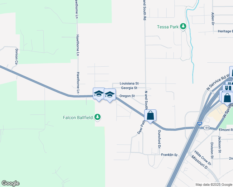map of restaurants, bars, coffee shops, grocery stores, and more near 535 Texas Street in Sullivan
