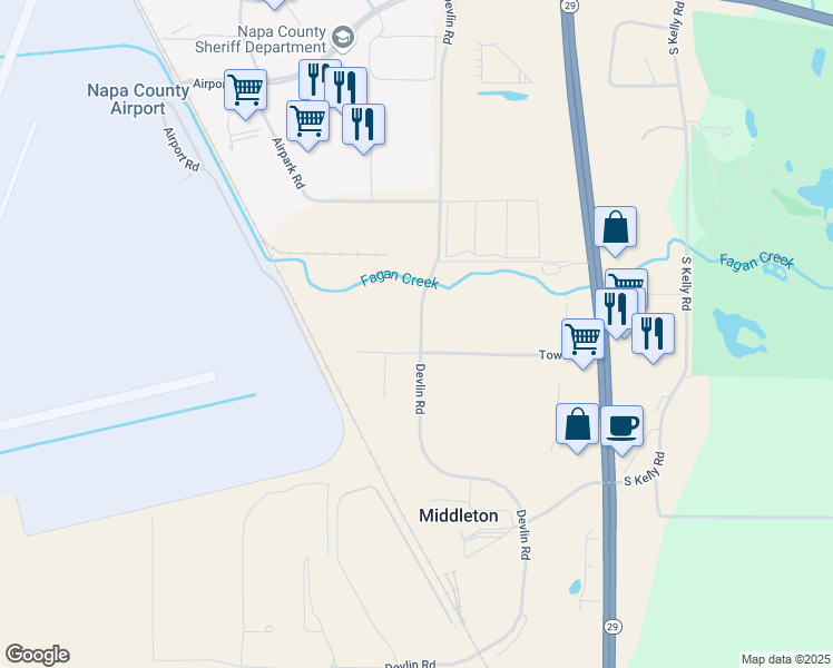 map of restaurants, bars, coffee shops, grocery stores, and more near 450 Tower Road in American Canyon