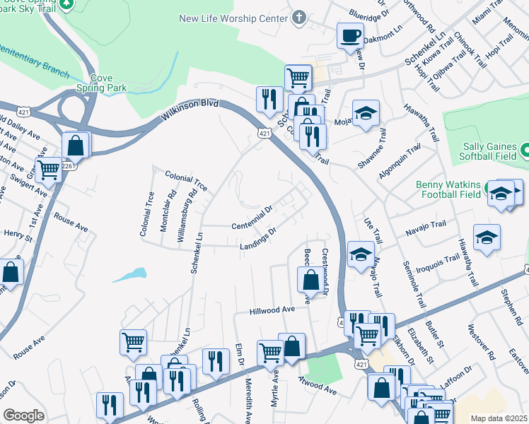 map of restaurants, bars, coffee shops, grocery stores, and more near 214 Centennial Dr in Frankfort