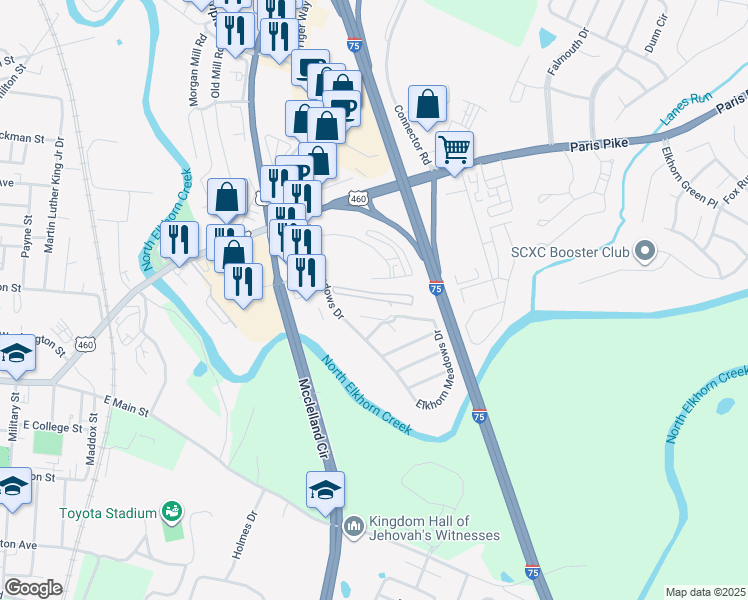 map of restaurants, bars, coffee shops, grocery stores, and more near 101-199 Pine Tree Path in Georgetown