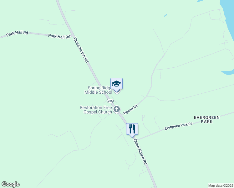 map of restaurants, bars, coffee shops, grocery stores, and more near 19856 Three Notch Road in Lexington Park