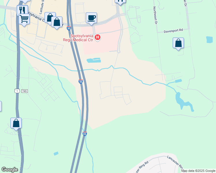 map of restaurants, bars, coffee shops, grocery stores, and more near 9300 Sun Bluff Way in Fredericksburg