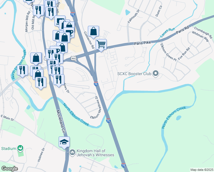 map of restaurants, bars, coffee shops, grocery stores, and more near 112 Dover Drive in Georgetown
