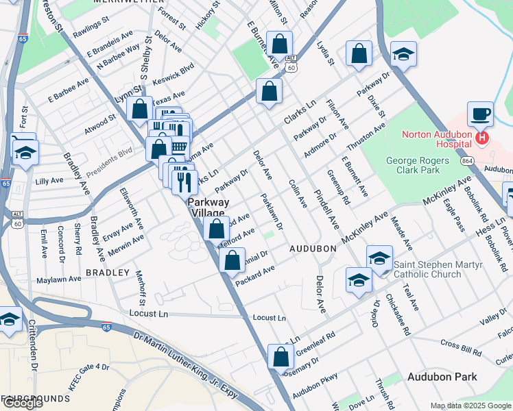 map of restaurants, bars, coffee shops, grocery stores, and more near 857 Linwood Avenue in Louisville