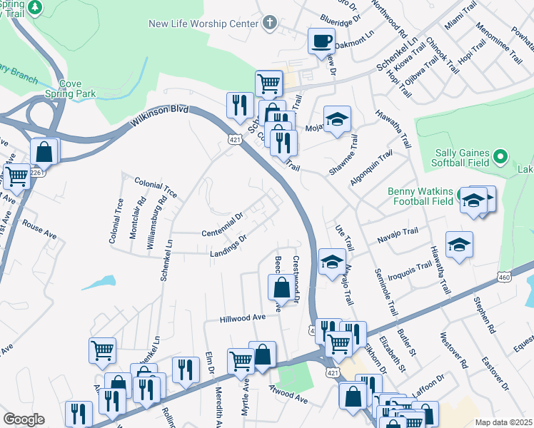 map of restaurants, bars, coffee shops, grocery stores, and more near 241 Landings Drive in Frankfort
