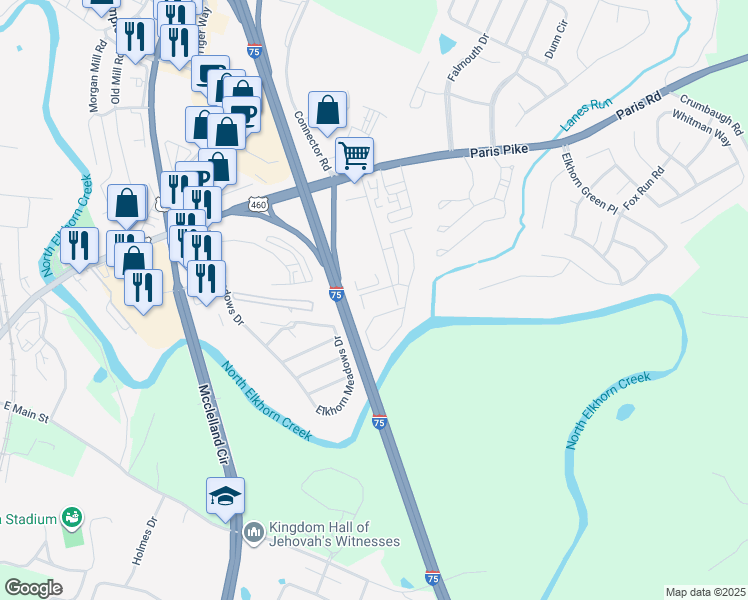 map of restaurants, bars, coffee shops, grocery stores, and more near 112 Dover Drive in Georgetown