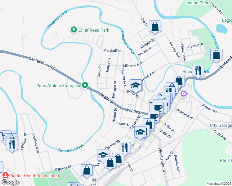 map of restaurants, bars, coffee shops, grocery stores, and more near 718 Williams Street in Paris