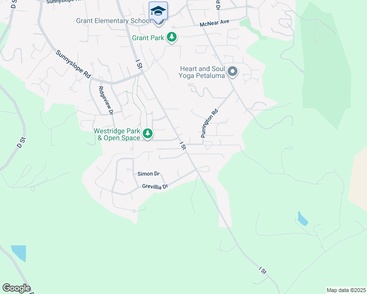 map of restaurants, bars, coffee shops, grocery stores, and more near 2375 I Street in Petaluma