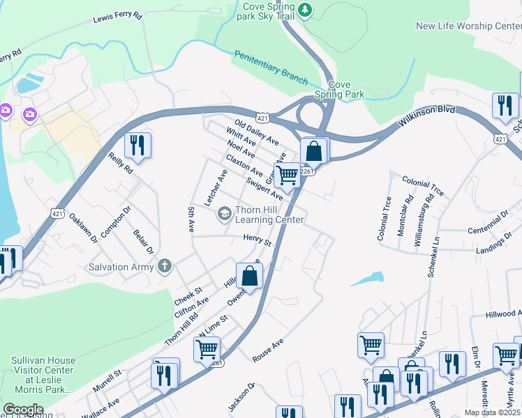 map of restaurants, bars, coffee shops, grocery stores, and more near 200 Alexander Street in Frankfort