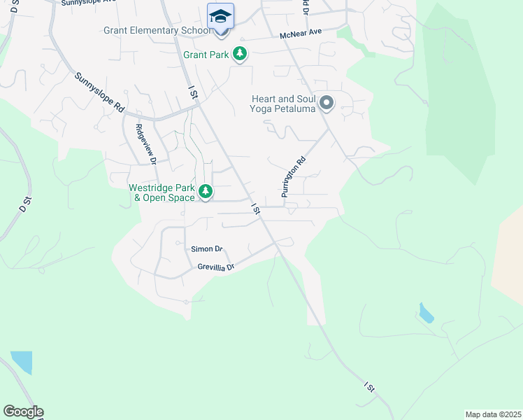 map of restaurants, bars, coffee shops, grocery stores, and more near 2375 I Street in Petaluma