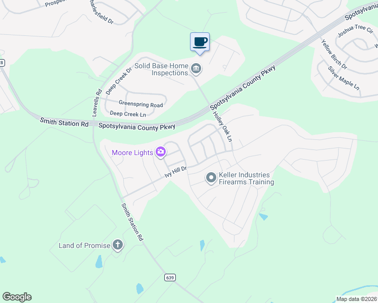 map of restaurants, bars, coffee shops, grocery stores, and more near 9401 Birch Cliff Drive in Fredericksburg