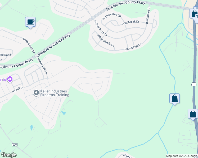 map of restaurants, bars, coffee shops, grocery stores, and more near 5318 Holley Oak Lane in Fredericksburg