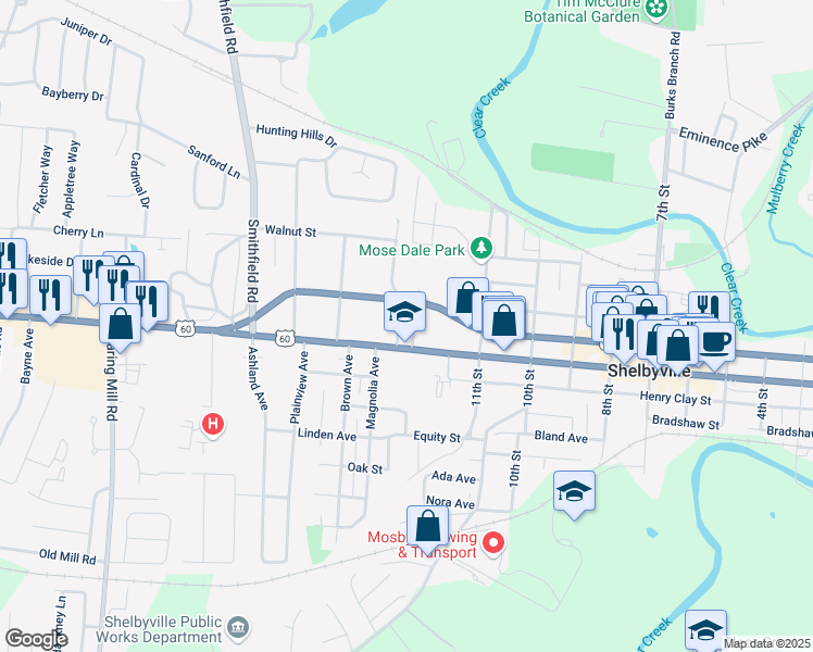 map of restaurants, bars, coffee shops, grocery stores, and more near 101 Alton Road in Shelbyville
