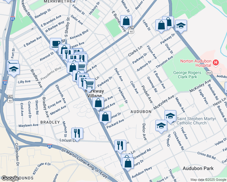 map of restaurants, bars, coffee shops, grocery stores, and more near 857 Linwood Avenue in Louisville