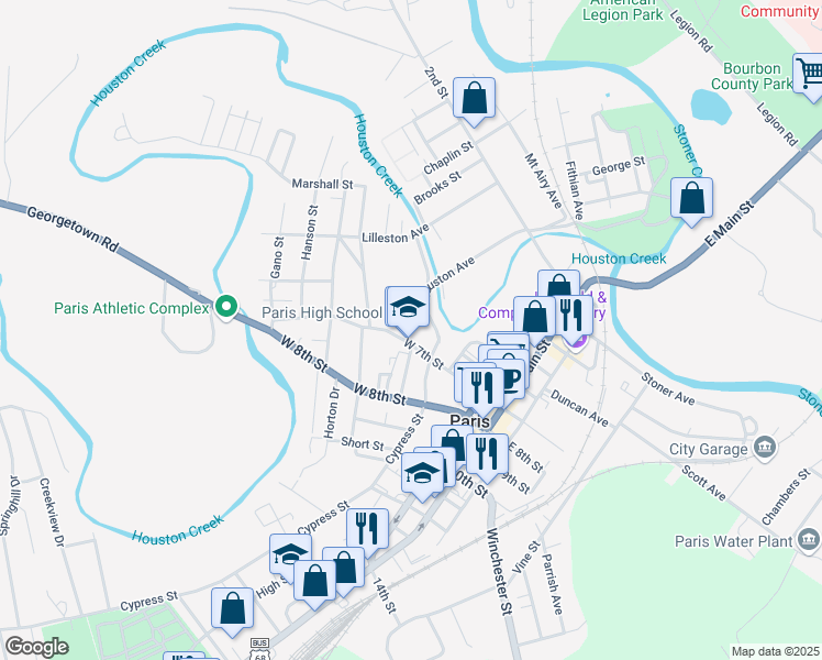 map of restaurants, bars, coffee shops, grocery stores, and more near 310 West 7th Street in Paris