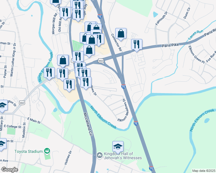 map of restaurants, bars, coffee shops, grocery stores, and more near 101-199 Pine Tree Path in Georgetown