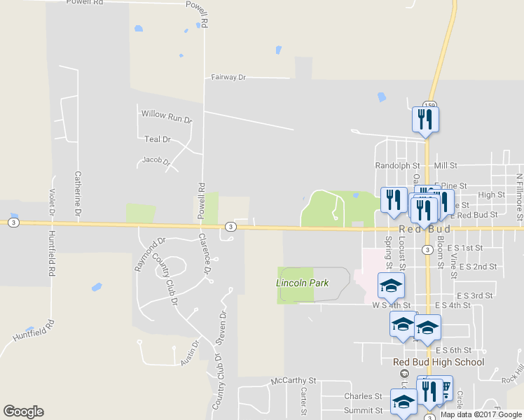 map of restaurants, bars, coffee shops, grocery stores, and more near 130 Brookview Drive in Red Bud