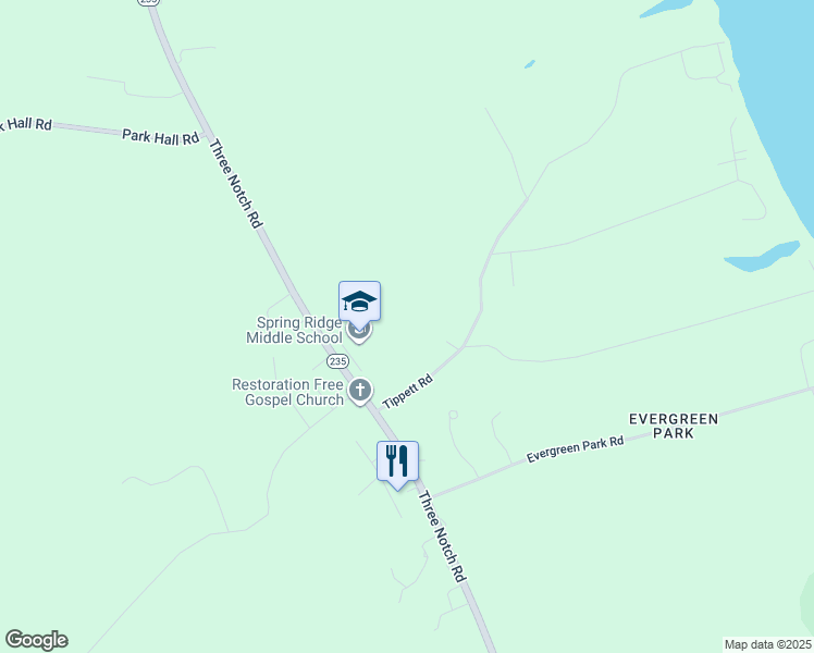 map of restaurants, bars, coffee shops, grocery stores, and more near 19856 Three Notch Road in Lexington Park